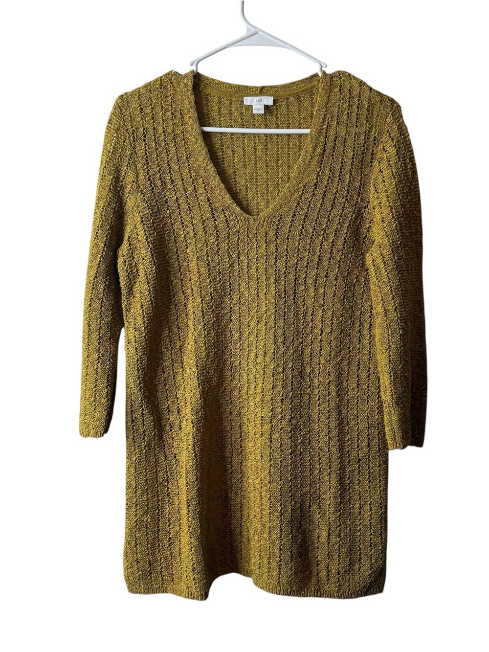 J Jill Mustard Yellow Open Knit Pulllover Sweater